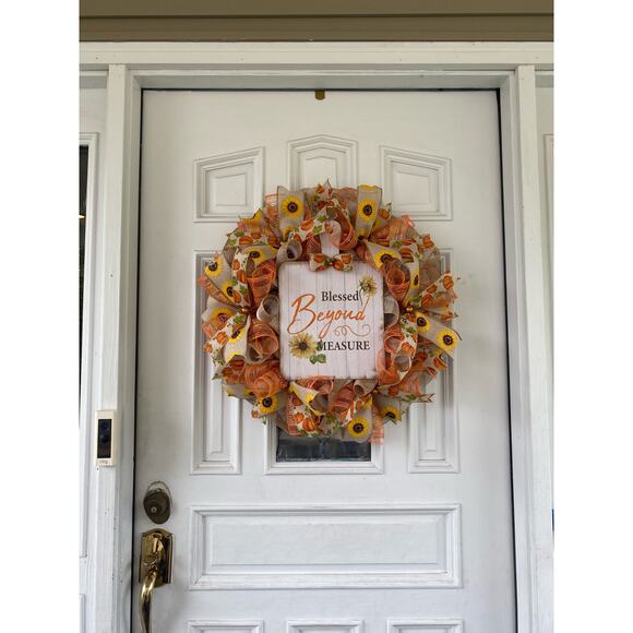 Blessed Beyond Measure Fall Wreath – 24” Sunflower & Pumpkin Thanksgiving Decor - Picture 7 of 7
